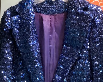 Women’s Blue Sequin Tux Jacket with Tails