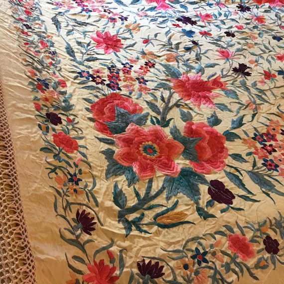 Antique Huge Embroidered Piano Shawl