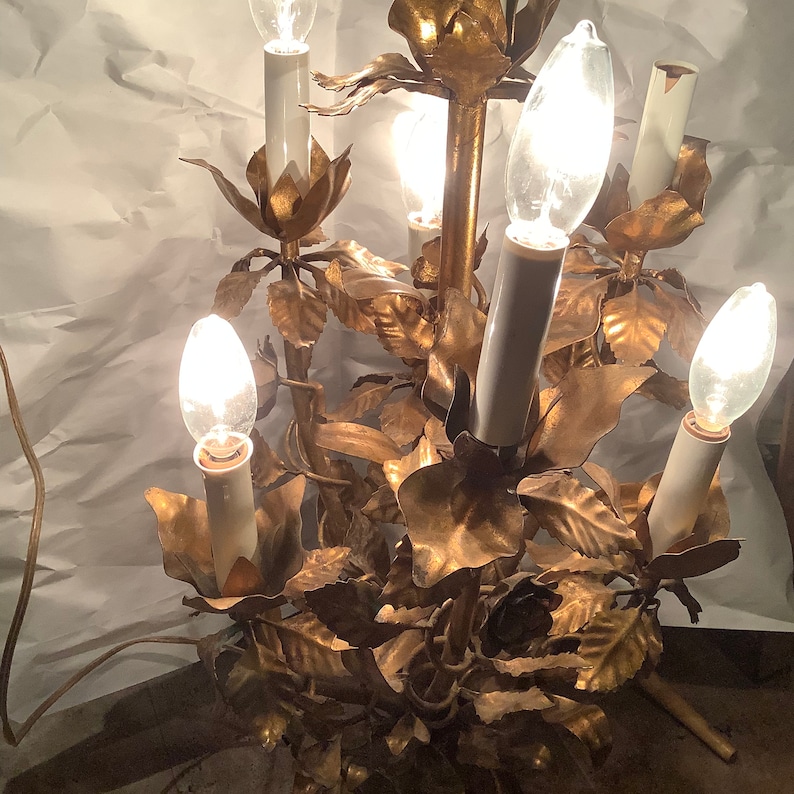 Hollywood Regency Gilded Leaf/Rose Table Lamp image 7