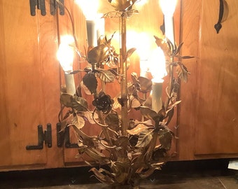 Hollywood Regency Gilded Leaf/Rose Table Lamp