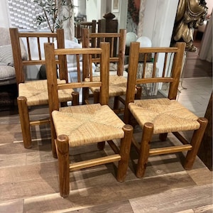 4 Vintage brutalist rush dining chairs FREE US SHIPPING