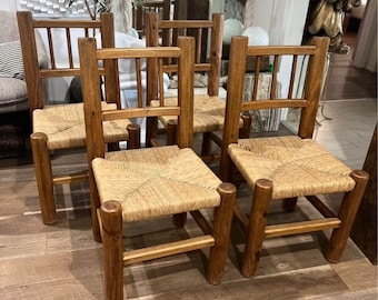 4 Vintage brutalist rush dining chairs FREE US SHIPPING