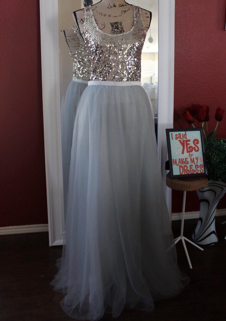 28 waist Gray maxi tulle skirt grey tulle skirt floor length skirt long tulle skirt custom made skirt bridesmaid skirt