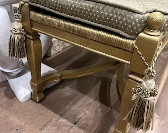 Vintage neoclassical cane bench Louis XVI Style Rush Bench FREE US Shipping