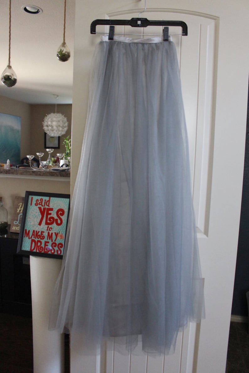 28 waist Gray maxi tulle skirt grey tulle skirt floor length skirt long tulle skirt custom made skirt bridesmaid skirt