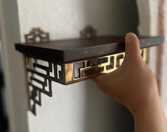 Pair of Chinoiserie Brass Wall Shelves FREE US SHIPPING
