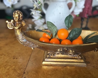 Vintage Art Nouveau Gold Gilt Cherub Bowl Cherub Centerpiece Bowl Neoclassical Centerpiece FREE US SHIPPING