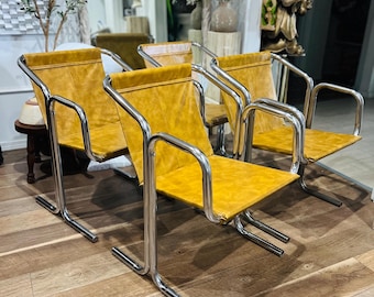 4 Vintage tubular chrome sling chair l Jerry Johnson Style FREE US SHIPPING Arcadia Armchairs chrome chairs