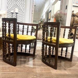 Pair of 2 Vintage Brutalist Spindle Barrel Chairs FREE US SHIPPING Spanish Chairs