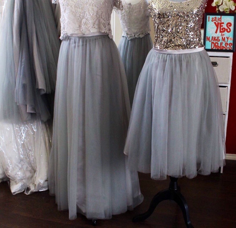 28 waist Gray maxi tulle skirt grey tulle skirt floor length skirt long tulle skirt custom made skirt bridesmaid skirt