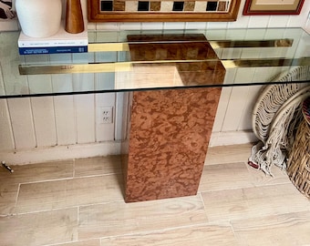Vintage Mid Century Marble Stone Burl Brass Console Table FREE US SHIPPING