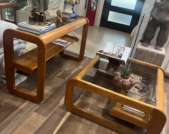 Vintage MCM Coffee & Console Table Set Free US SHIPPING Lou Hodges Style oak coffee and console table set cantilever floating coffee table
