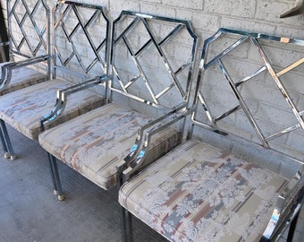 4 Vintage Milo Baughman Chrome Dining Chairs FREE US SHIPPING Chippendale chairs Chinoiserie chairs