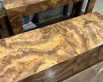 Vintage Milo Style Burl Wood Console + Side Tables FREE US SHIPPING Lacquered Burl Console Table