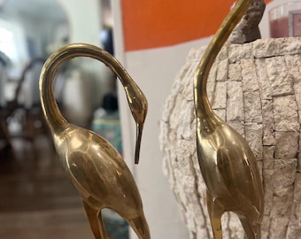 XL brass cranes 32 inches tall Hollywood Regency brass birds mcm brass crane figurin sculpture FREE US Shipping