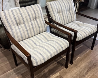 Vintage Pair of Rosewood Mid Century Chairs in manner of Fredrik Kayser FREE US SHIPPING danish lounge chairs