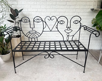 Post Modern John Risley Style Bench FREE US SHIPPING Face Settee Bench Wrought Iron Bench