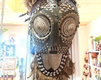 LARGE Authentic Kuba Pwoo Helmet Mask Wall Sculpture Art FREE US Shipping Congo Art