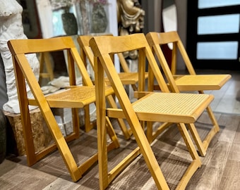 Vintage Set of 4 Aldo Jacober style Trieste folding chairs FREE US SHIPPING cane chairs minimalist chairs mahjong chairs
