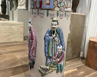 Vintage Large Chinese Famille Rose Umbrella Stand FREE US SHIPPING Chinoiserie