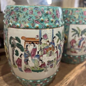 RARE Teal Famille Rose Medallion Garden Stool FREE US Shipping Oriental Famille Rose Garden Stool Famille Rose Medallion Garden Seat