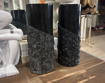 2 Vintage Tessellated Stone Marble Pedestals FREE US SHIPPING