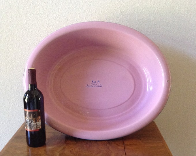 Vintage Enamelware Oval Basin Porcelain Tub Pink With Blue Etsy