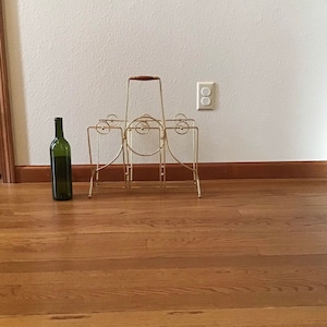 Vintage Mid Century Modern Brass and Teak Magazine Rack