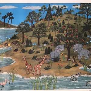Vintage Original Signed Lithograph Folk Art,Lazy Afternoon, Mike Falco