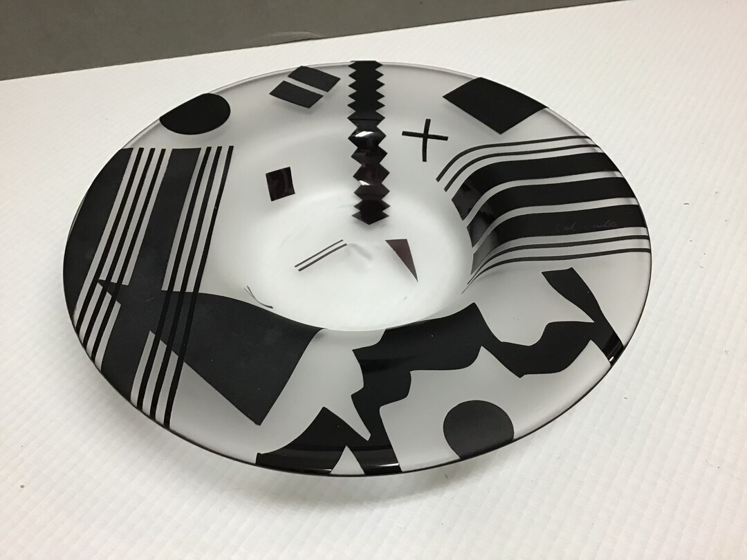 Vintage Fused Glass Plate, Memphis Style Glass Decorative Plate, Signed