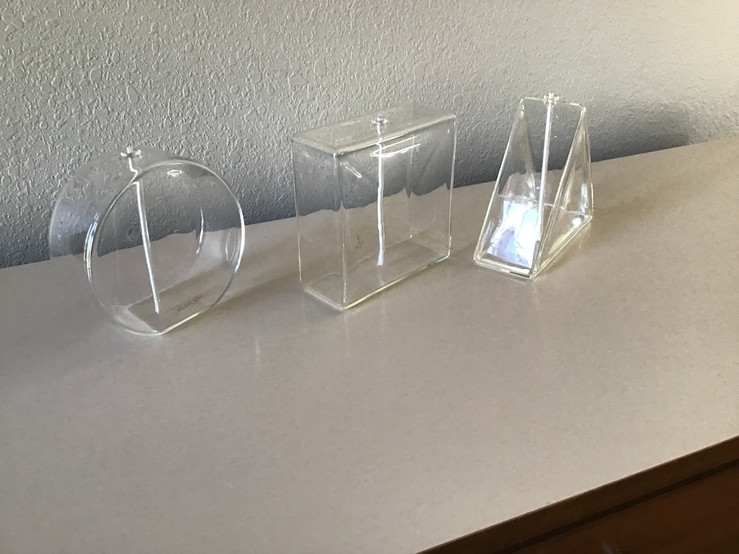 Vintage Glass Oil Lamp, Set of 3 Firelight Glass Oil Candles, Geometric