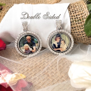 Bouquet Charm for Bride with Two Photos-Loss of Loved One-Photo Memory Gift-Wedding Remembrance-Bridal-Double Side-Mom Dad Grandpa Grandpa