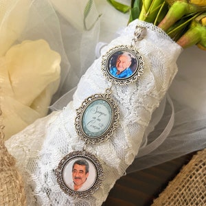 Abalorio de ramo de fotos conmemorativo español-Siempre en mi corazón-regalo de recuerdo para la novia en el día de su boda para adjuntar al ramo de novia