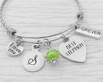 Step Mom Wedding Gift-Best Stepmom Bangle Bracelet-Step Mother of the Groom Gift-Step Mom of Bride-Wedding Keepsake-Forever-Birthday Gift