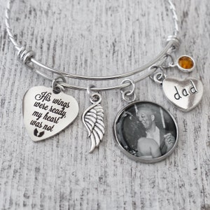 Photo Memorial Bracelet-His Wings Were Ready My Heart Was Not Bracelet-Expandable Bangle-Photo Sympathy Gift-Condolence Gift, Sympathy, Dad