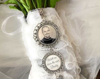 Photo Memorial Bouquet Charm for Bridal Bouquet-Walk Me Down the Aisle Daddy-Wedding Remembrance Gift-Bride Memorial Gift-Attach To Bouquet