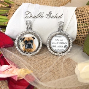 Pet Memorial Photo Charm for Bridal Bouquet-Missing You As I Walk Down The Aisle-Photo Memory Gift-Remembrance-Dog Memory Bouquet Charm