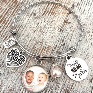 MiMi Gift from Grandkids-Photo Jewelry for Grandma-Best MiMi Ever Bangle Bracelet-Mother&#39;s Day Gift-Mom-Grammy-Nana-Godmother-You are Loved