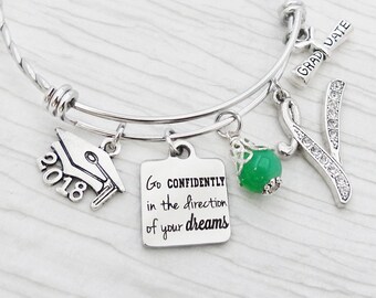High School Graduation Gift for Her, Go confidently in the direction of your dreams Bracelet, 2026 Grad gifts, Personalized, Graduate Gifts