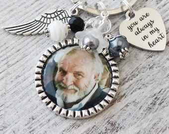 Portachiavi Commemorativo Per Nonno - Ricordo In Memoria Con Piuma D'Argento - Regalo Di Simpatia Per Lutto