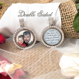 Wedding Remembrance Loss of Dad Memorial Bouquet Charm for Bride-Photo Memory Gift-Bridal Wedding Memory Charm-Double Sided-Keepsake-Mom