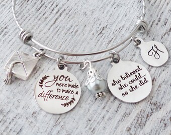 Personalize Graduation Gifts for Her, She Believed She Could So She Did Jewelry, You Were Made To Make A Difference Bracelet, 2022 Graduate