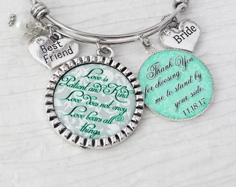 Bride Gift from Bridesmaid or Maid of Honor- Bride Bangle BRACELET - Gift from Matron-Bride Jewelry-Thank you for choosing me, Best Friend