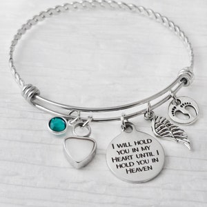 Cremation Jewelry-I will hold you in my heart until I hold you in heaven Bracelet-Memorial Gift- Cremation Bangle Bracelet,wing, Remembrance