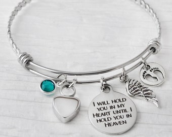 Cremation Jewelry-I will hold you in my heart until I hold you in heaven Bracelet-Memorial Gift- Cremation Bangle Bracelet,wing, Remembrance