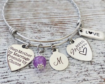 Bonus Mom Jewelry-Bransoletka dla macochy-Bransoletka z zawieszkami-Rozszerzalna bransoletka-Prezenty urodzinowe, Bransoletka Bonus Mom-Macocha