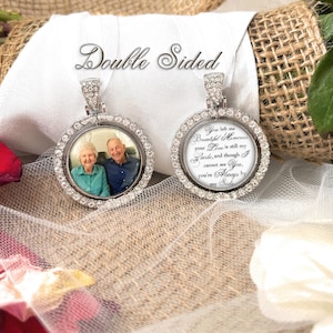 Bridal Memorial Charm for Bouquet-Loss of Grandparents-Photo Memory Charm with Saying-Bridal Wedding Memory Charm-Double Sided-Keepsake