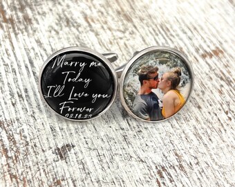 Cufflinks for Groom from Bride-Custom Photo Cuff Links-Wedding Day Gift to Groom from Bride-Marry Me Today I'll Love You Forever-Personalize