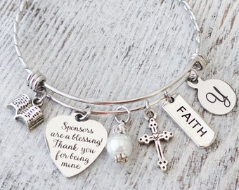 Confirmation Sponsor Gift -Sponsors are a blessing. Thank you for being mine Bangle Bracelet-Catholic Confirmation Lutheran, Thank you Gift