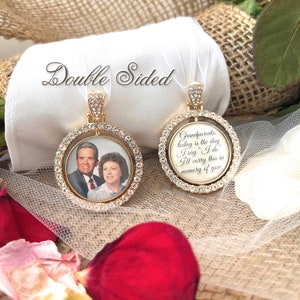 Bridal Memorial Charm for Bouquet-Loss of Grandparents-Photo Memory Charm with Saying-Bridal Wedding Memory Charm-Double Sided-Keepsake